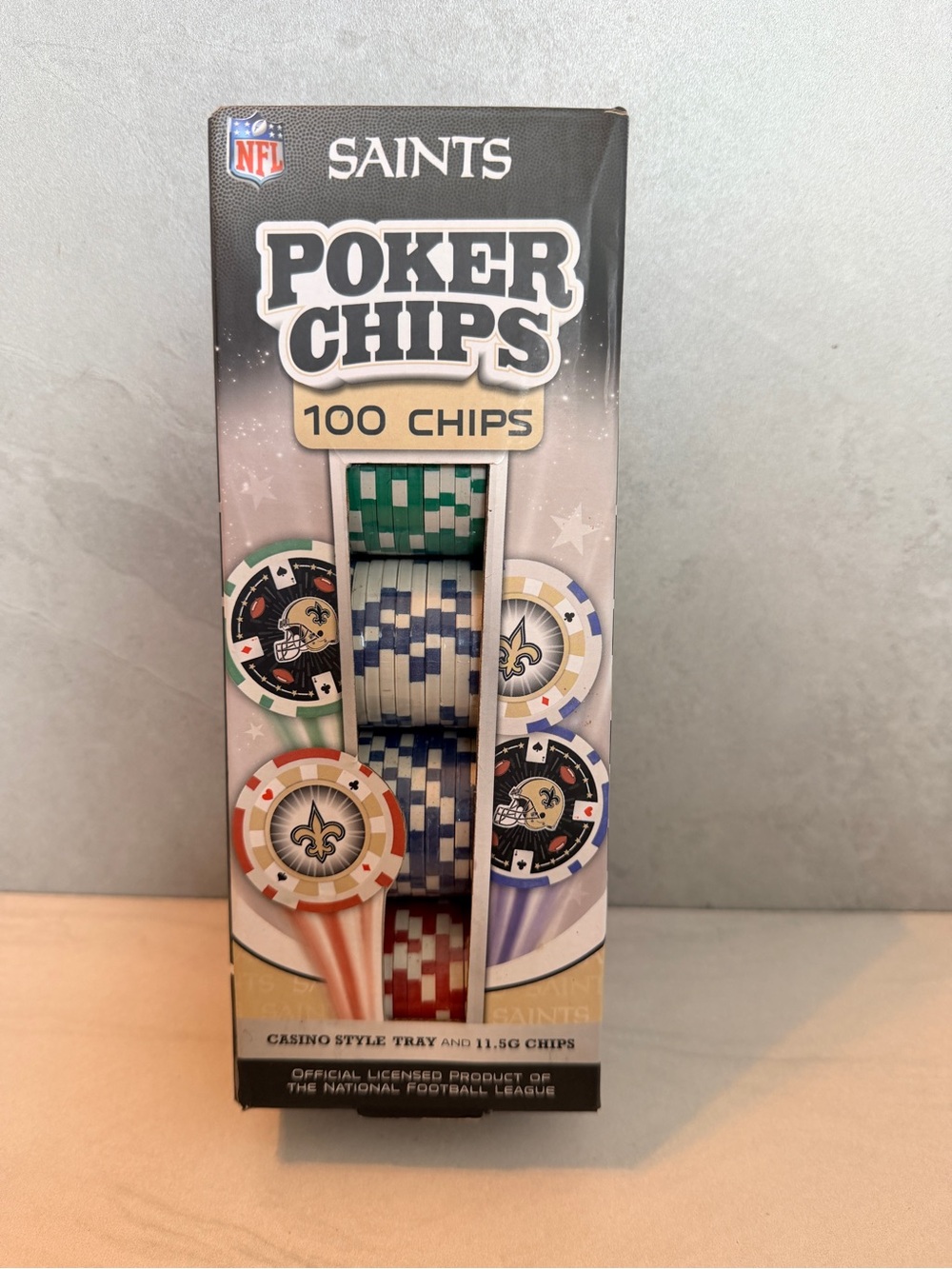 NFL New Orleans Saints Poker Chips Set With Tray 100 Chips NIB